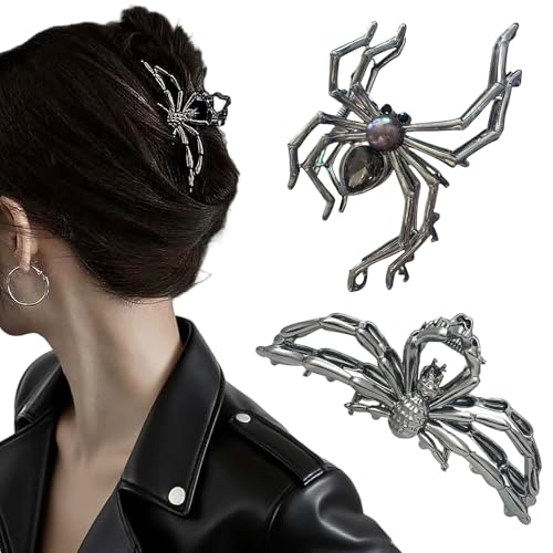 2PCS Large Metal Spider Black Spider Net Hair Claw Clips for Women and Girls, Halloween Gothic Hair Claw Clips for Styling Hair Accessories Cosplay Party Decorations (Style C)