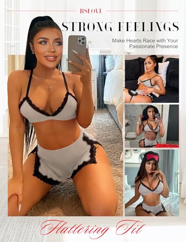 Image of RSLOVE Sexy Pajamas for Women Soft Lingerie Set Lace Trim Sleepwear 2 piece Pjs Shorts Set