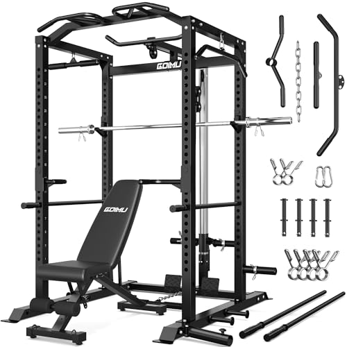 Image of C1-V4 Power Cage, 2000LBS Squat Rack with LAT Pulldown, Multi-Function Weight Cage Strength Training Machine, Workout Cage with More Attachments for Home Gym Garage