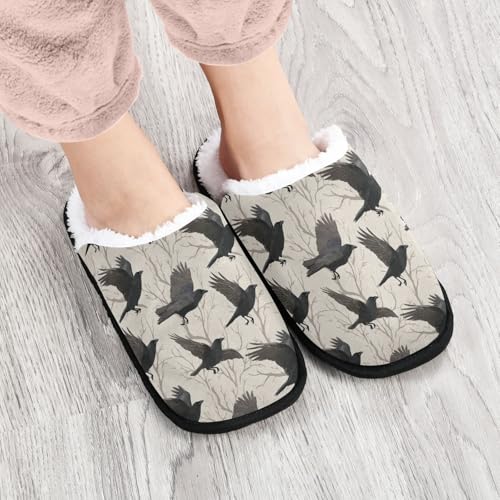 Retro Gothic Black Bird Slippers For Women Men Soft Memory Foam Non-Slip Gothic Winter Indoor House Shoes Travel Slipper4