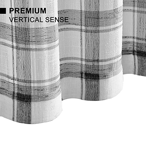 Kotile Buffalo Checked Kitchen Sheer Curtains - Faux Linen Textured Black And White Plaid Kitchen Tier Curtains 36 Inch Length, Country Gingham Kitchen Window Curtains, 30 X 36 Inch, 2 Panels, Black #TOP4