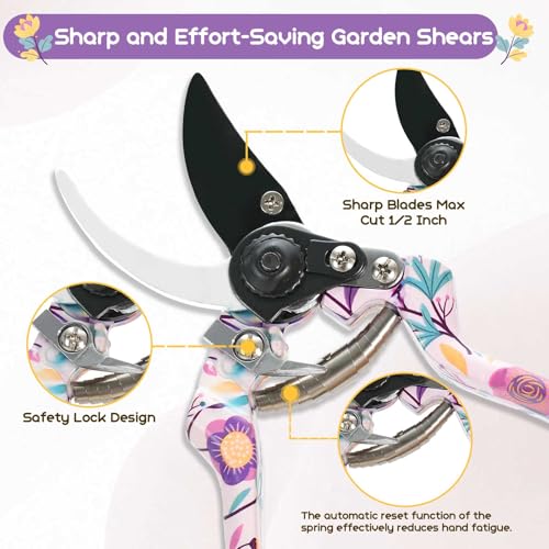 Image of Velway Garden Tool Set 7-Piece - Floral Garden Tools & Gift Box Including Gloves, Shovel, Scissors, Ideal Gardening Gift for Women, Mother's Day, Birthday, Christmas
