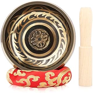 Klangschalen-Set, 10,2 cm, handgehämmert, tibetische Klangschale, ideal für Meditation, Yoga, Klangbad, Achtsamkeit, Entspannungskissen, Holzhammer und Trommelstock im Lieferumfang enthalten