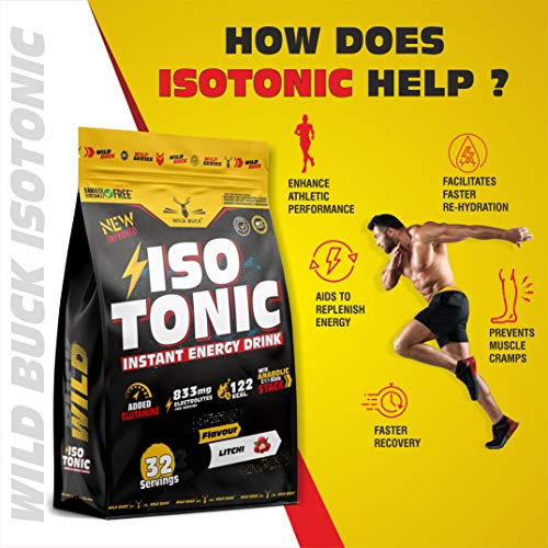Image of WILD BUCK Isotonic Instant Energy Drink Formula,Workout Electrolyte Energy Drink With Anabolic Stack 2:1:1 Bcaa,Dextrose Monohydrate & L-Glutamine|833Mg Electrolytes [32 Servings,Litchi Flavor]