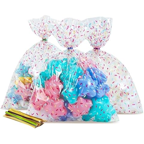 Docvania Cello Cellophane Treat Bags- 9 × 12 50 PCS Cookie Bags, Treat Bags with 50 Twist Ties, Clear Cellophane Bags, Candy Bags for Gift Wrapping, Birthday, Wedding, Party Favors Cover