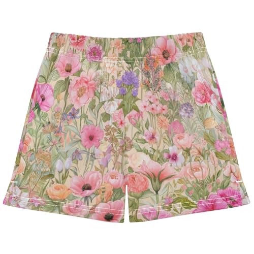 Girls Lounge Athletic Shorts Watercolor Floral Print Casual Summer Comfy Pajama Sleepwear for Teens Kids, X-Small