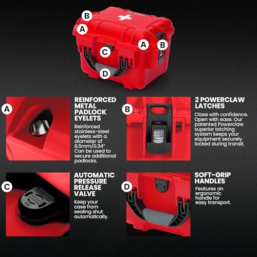 Image of NANUK 908 Waterproof First Aid Box Empty - Durable, Medical First Aid Organizer Case, IP67-Rated, Dustproof, Impact-Resistant, and Floats (9.5 inch x 7.5 inch x 7.5 inch) - Red