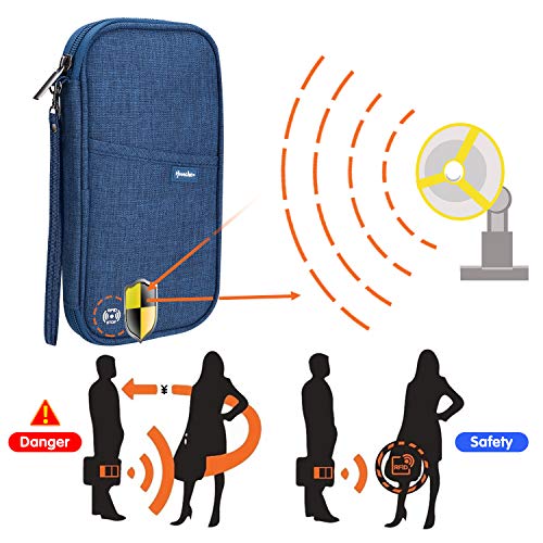 Image of RFID Family Passport Wallet Holder Waterproof, Travel Document Organizer Credit Card Clutch Bag for Men Women, RFID Blue, One Size, Classic