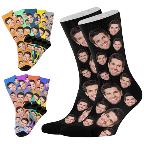 Custom Socks with FACE PHOTOS TEXT Made in USA, Personalized Funny Gifts for Birthday Christmas Wedding