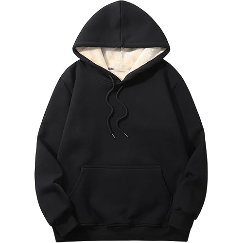 Women's Fleece Lined Hoodie Winter Long Sleeve Padded Thickened Drawstring Oversized Sherpa Pullover Top with Pockets