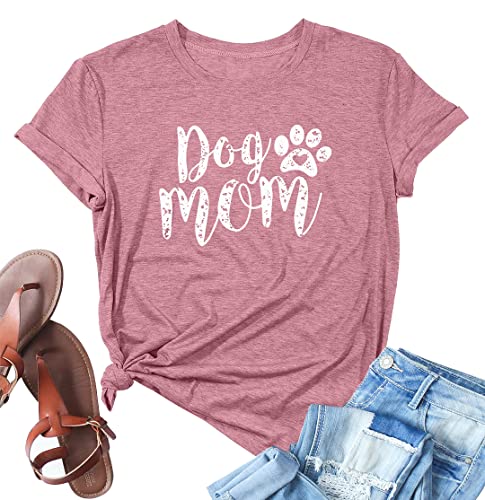FLOYU Women Mom Shirts Mama Letter Printed T-Shirt Mother's Day Tops Casual Fur Mom Short Sleeve Shirt Pink