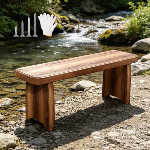 Genérico Bancos de Exterior, Banco de Parque de Metal Resistente a la Intemperie. Banco de Madera Maciza, Banco de Madera Estilo casa de Campo para Entrada, pie de Cama, Comedor, Sala de Estar, fácil