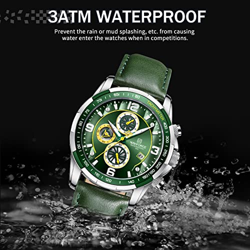 Image of NAVIFORCE Sport Watches for Men Analog Quartz Chronograph Leather Strap Wrist Watch