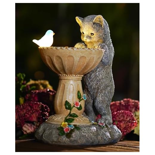 Solar Cat Birdbath Garden Statue