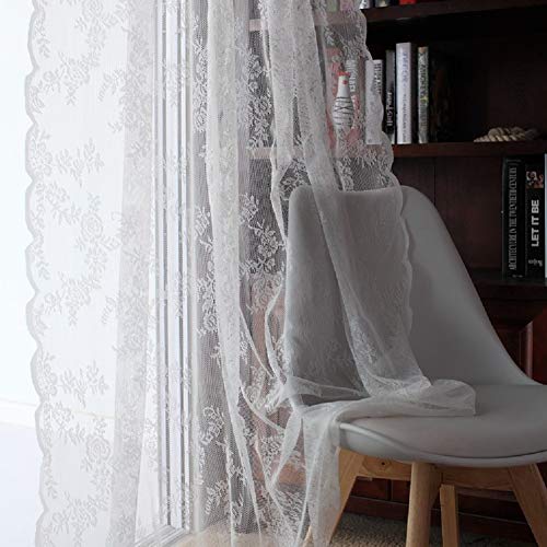Lyfreen Floral Lace Sheer Curtains White Sheer Curtains Window Voile Sheer Drapes for Bedroom Kitchen Curtains 1 Panel 57.08 inch by 78 inch