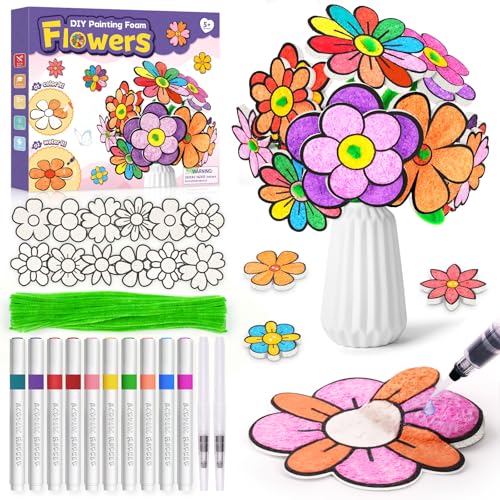 Bastelset Kinder ab 6 Jahre Blumen Malset, Geschenke für Mädchen 7 8 9 10 11 Jahren, DIY 3D Blume Basteln Malen Set für Kinder Kreatives Spielzeug Geburtstagsgeschenk Mädchen 5-12 Jahre