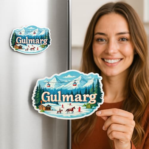 Image of Naxon Gulmarg Kashmir Theme Souvenir Wooden Fridge Magnet | Snow Valley & Gondola Design 3x3 Inch Refrigerator Magnet for Kitchen & Home Decor | Travel Gift from Gulmarg | Pack of 1