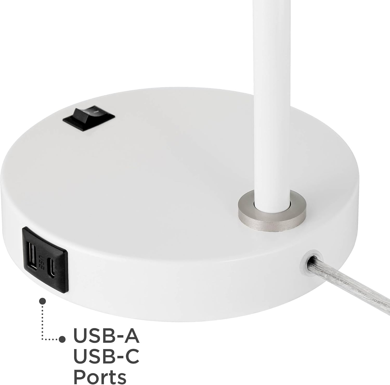 360 Lighting Chase 23" High Small Modern Set of 2 Desk Lamps with USB Charging Ports A+C White Metal Shade Home Office Living Room Bedroom Bedside Nightstand House Reading Kitchen Entryway Console