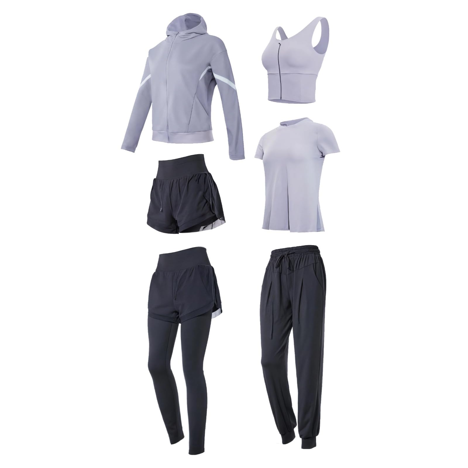 Womens 6-Piece Activewear Set Includes Hoodie Tank Top Tee Shorts Pants Leggings Breathable Polyester-Spandex Blend Sizes S-Xxl