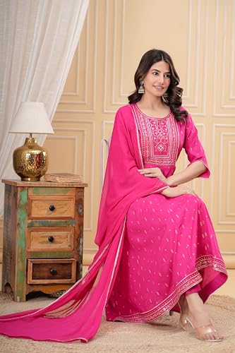 Image of MANHAREE | Women's Rayon Kurta with Pant & Dupatta Set