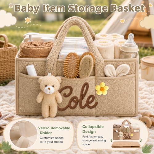 Dyoart Personalized Baby Diaper Caddy Organizer with Name, Baby Gift Basket - 3