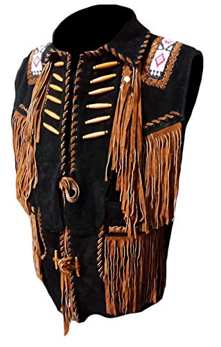 Men's Cowboy Fringes, Bones & Beads Suede Leather Stylish Vest