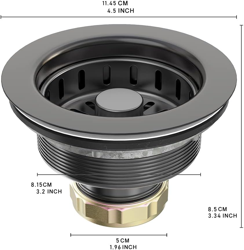 BOTEMY 3-1/2 inch Pop Up Kitchen Sink Drain Strainer Assembly 304 Stainless Steel with Removable Strainer Basket Stopper, Matte Black - Image 2