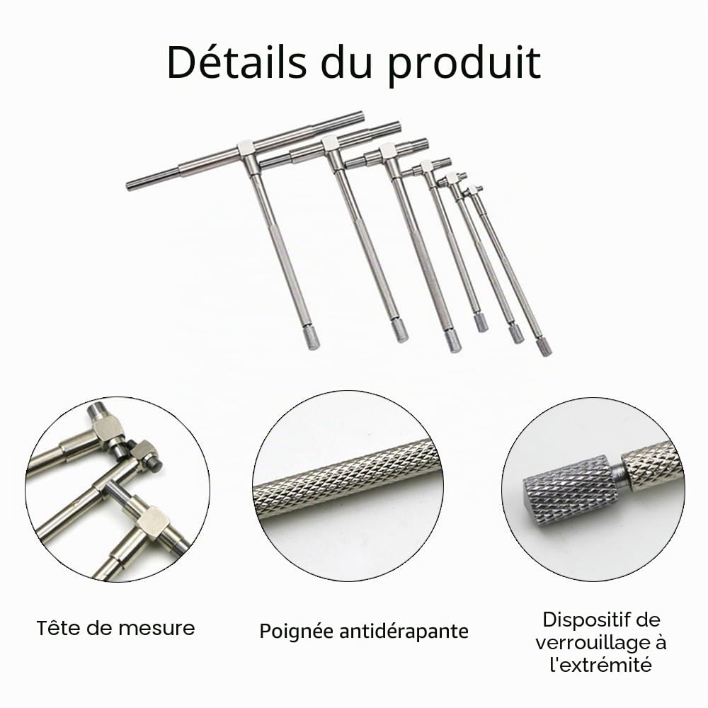 Jauge Télescopique de Précision 6 Pièces, Jauge D'alésage en T avec 8-150mm Réglable Haute Précision Acier Inoxydable pour Mesure Rapide de l'intérieur d'un trou