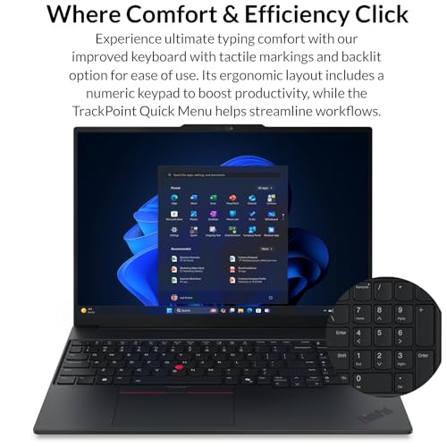 Image of Lenovo ThinkPad E16 Laptop Computer with Intel Ultra 7 255H, for Home Office Business, Lifetime Office 365, (16GB DDR5, 1TB SSD), Backlit Keyboard, Fingerprint Reader, Windows 11 Pro, Midnight Black