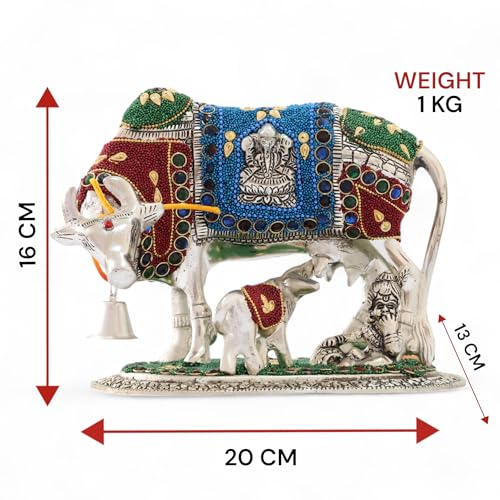 Image of KridayKraft Gold Plated Kamdhenu Cow with Calf Metal Statue for Good Luck Feng Shui & Vastu Showpiece Religious Idol Fingures for Home and Office Table Decor