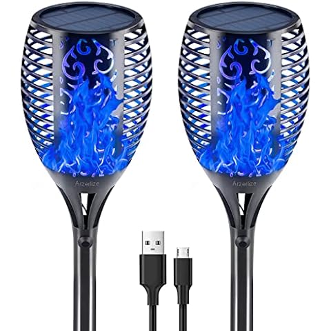 arzerlize Tiki Torches,Solar Flame Lights Outdoor LED Lamp Flickering Flame Dancing Waterproof Garden Landscape Yard Pool Lawn Driveway Path Decoration Outside Decorative Camping Ornaments Blue 2/P Cover