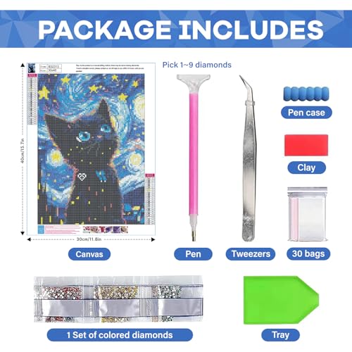 Image of SANYUN Cat Diamond Art Kits for Adults,Starry Night Diamond Painting Kits, Animals Paint by Diamonds Pictures for Beginners Teenagers,Perfect for Home Office Decor 12x16 inch