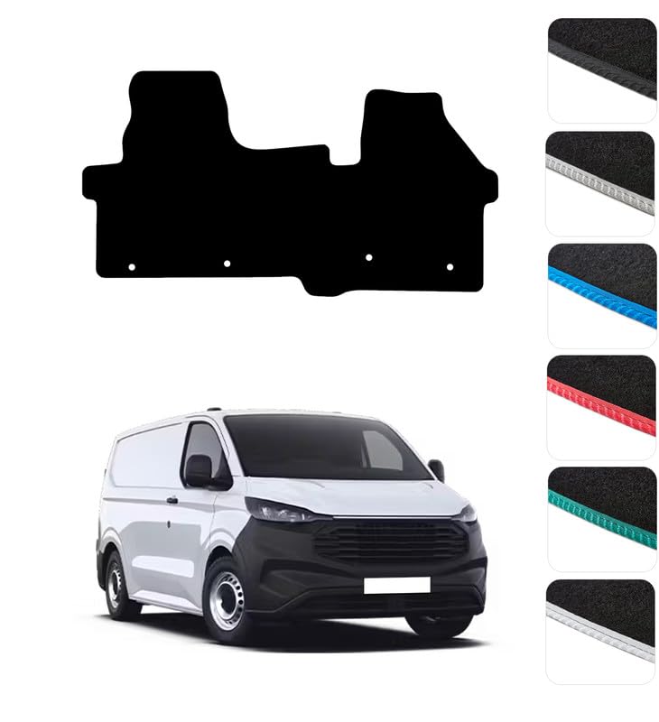 GCM - Floor Mats for Ford Transit Custom 2024 to Present Full Coverage Floor Protection - Anti Slip & Fit Van Mat with Clips Easy to Clean Van Carpet for All-Weather (Black Edging Carpet)