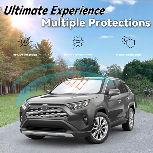 Image of Car Front Windshield Sun Shade for ToyotaA RAV4 2013-2024, Car Window SunShades Shield Cover Visor Protector with 240T Reflective Fabric UV & Sun Heat Protection Accessories