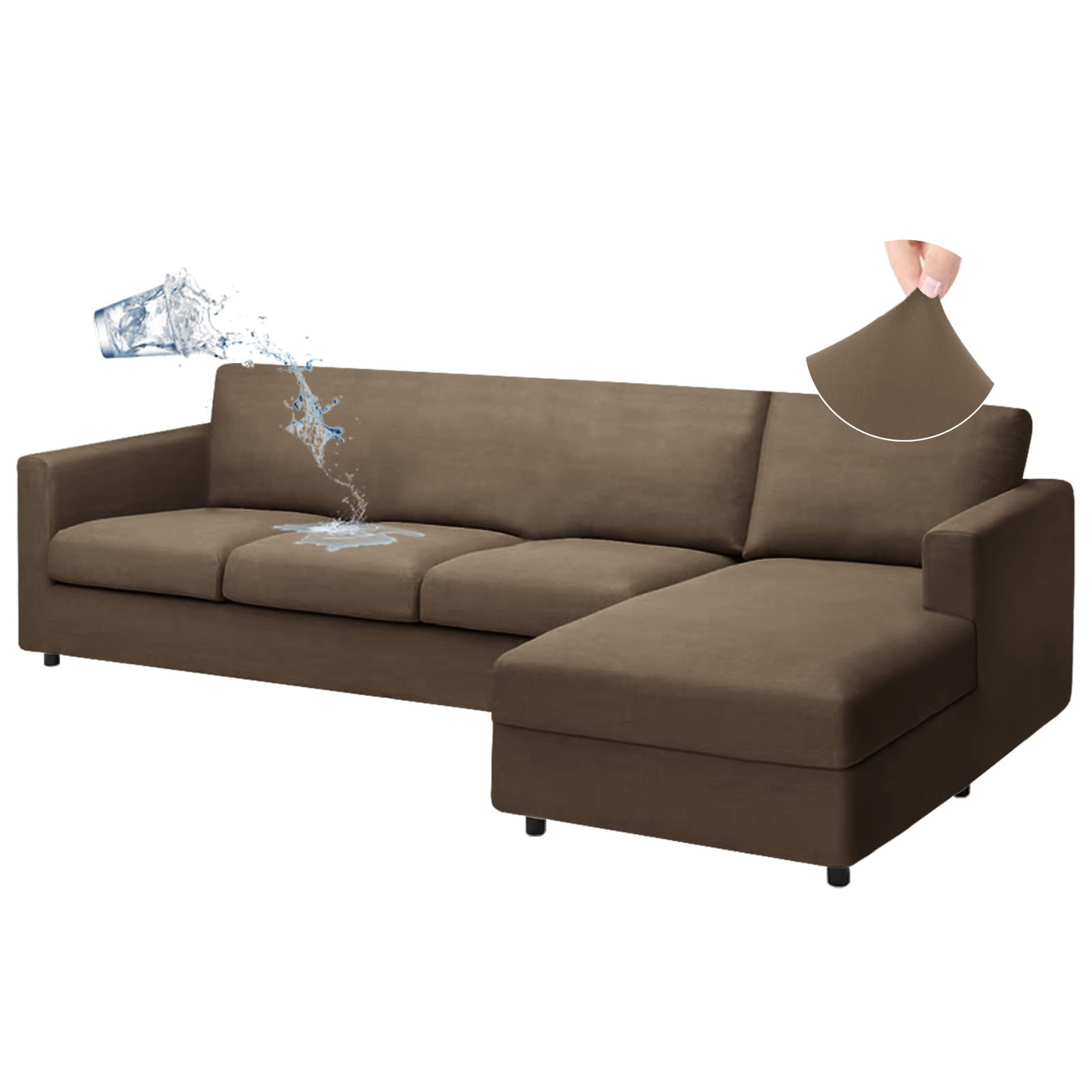 Arfntevss 6 Piece Sectional Couch Covers L Shape Sofa Cover for Living Room Water Resistant Stretch Soft L Shaped Sofa Slipcovers Set for Dogs Anti Slip Pet Furniture Protector (Khaki, Large)