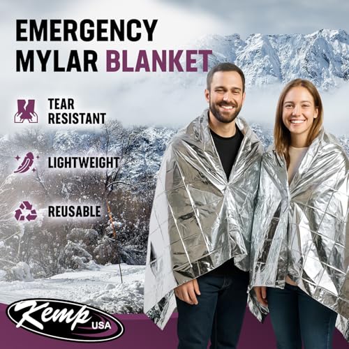 Image of Kemp USA Emergency Mylar Blanket Pack of 25 Lightweight Thermal Reflective Survival Blanket First Aid Disaster Preparedness Camping Vehicle Bug Out Bag Emergency Supply Gear