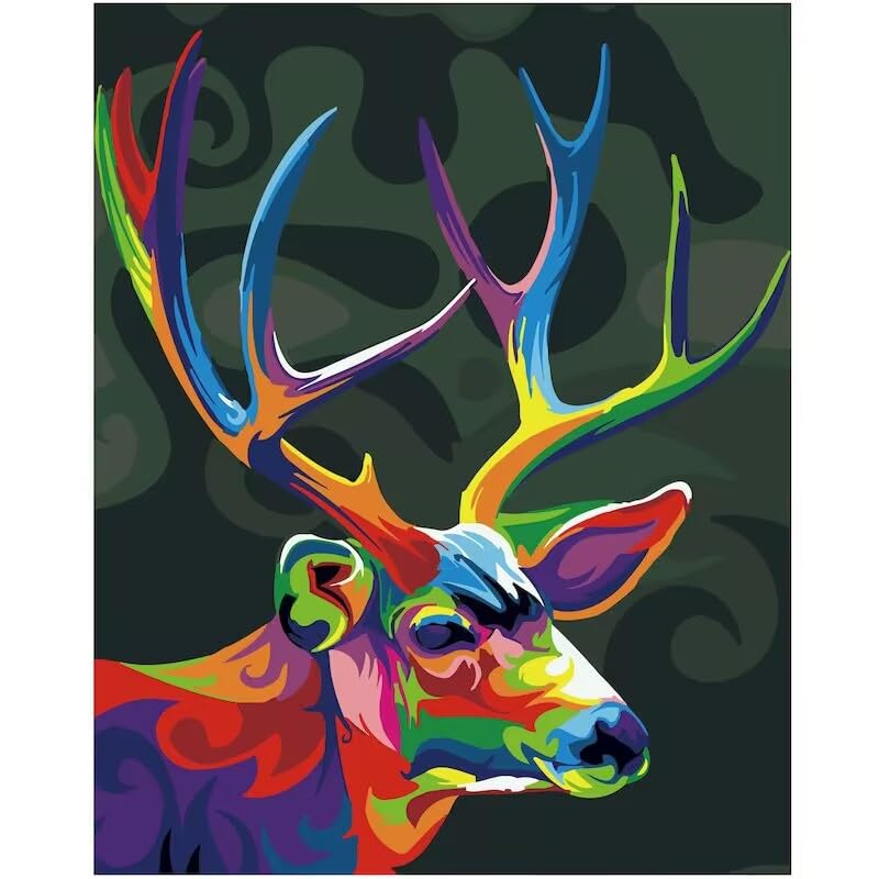 DIY Fabric Decorating Kits, ABEUTY Paint by Numbers Colorful Sika Deer Animal 16x20 inches Number Painting Wall Art