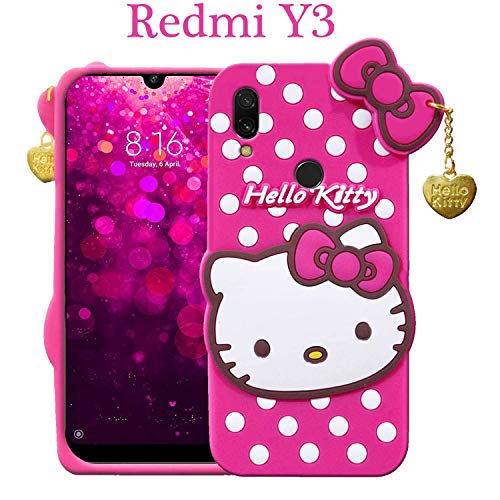 Image of Unirock Hello Kitty Back Case Cover for Redmi Y3| 3D Cute Hello Kitty Case |Soft Silicone Rubber Back Cover with Pendant Kitty Cover for Redmi Y3 (Pink)