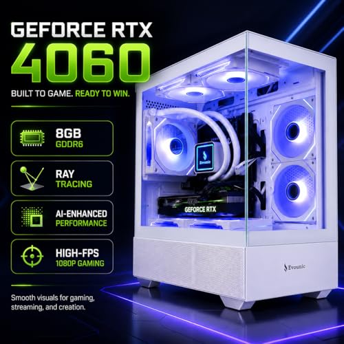 Image of Gaming Desktop PC Computer Liquid Cooled 12-Core Processor, GeForce RTX 4060 GDDR6, 64GB RAM, 512GB NVMe SSD + 1TB HDD, WiFi 6 & BT 5.4, 7x ARGB Fans, 650W PSU, Windows 11