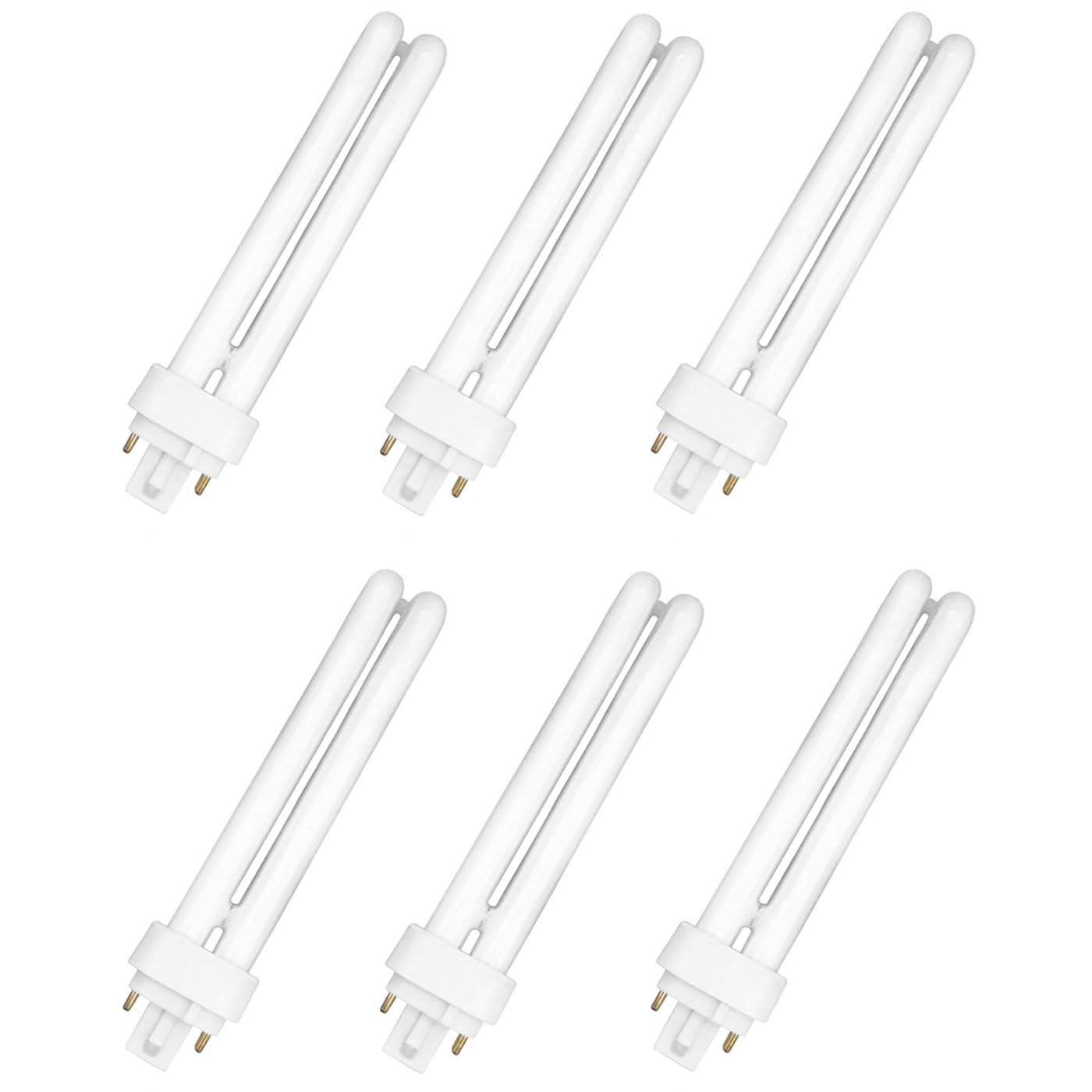 Acan Tradineur - Pack de 6 bombillas de bajo consumo, 2 tubos, G24D-2, 18W equivalente a 90W, 1080 lúmenes, 6400K, luz blanca fría, eficiencia energética A+, 8000 horas - 14,5 x 2,5 cm