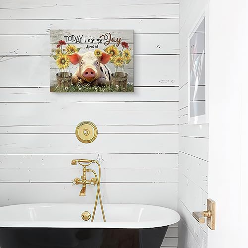 Luslya Farmhouse Pig Canvas Wall Art Cute Pig Sunflower Painting Country Wall Decor Framed Rustic Posters Home For Living Room Bedroom Bathroom Decoration 12X16 Inch thumb #3