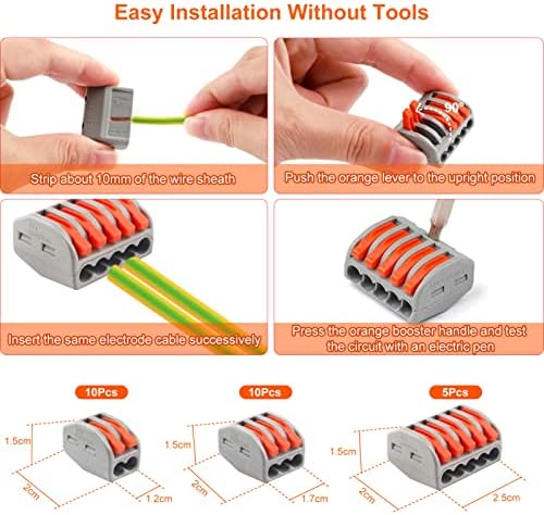 Wire Connectors, Electrical Connectors, Compact Cable Connectors, Lever Nut Assortment Conductor, Electrical Terminal Block Connectors 25pcs (Clamp 3-Port/10pcs, Clamp 2-Port/10pcs, Clamp 5-Port/5pcs)