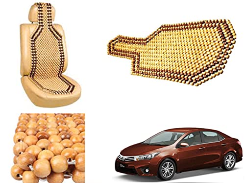 Image of Car Bead Seat Wooden Beads Cushion Cover Pad for Toyota Corolla Altis 2015, Acupressure Sitting Seat Cover | Cream Color - Pack of 1
