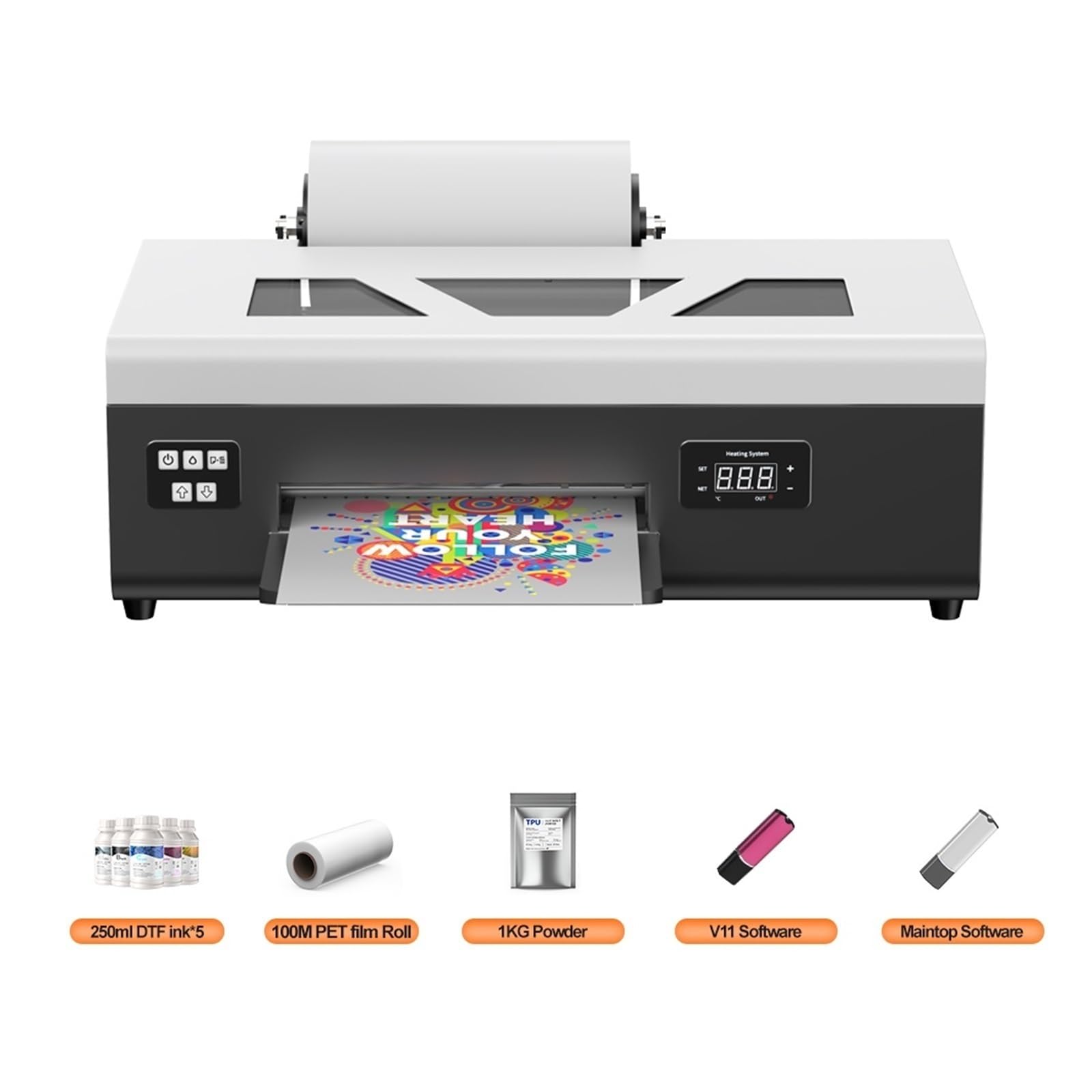 Drukarka DTF A4 Do Folii Jeansów, Toreb, Tkanin, Koszulek Precyzyjna Kontrola Doskonały Efekt(Printer with ink Set)