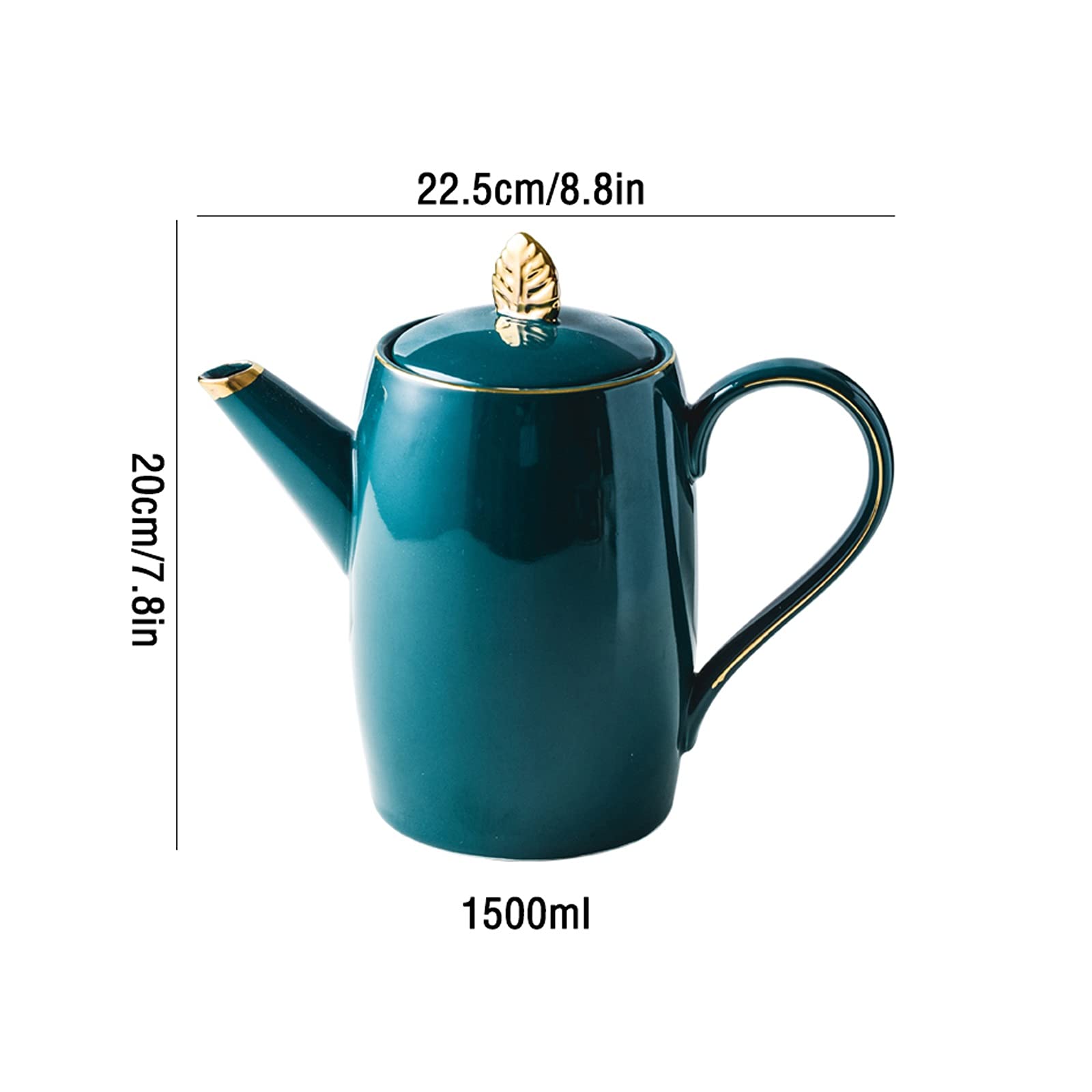 Buvez des pichets à thé Bouilloire froide verte de pichet en céramique simple avec poignée Théière de luxe légère for le jus, le café, les boissons chaudes à refroidissement automatique (50,7 oz) Bout