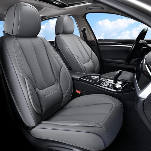 Image of Coverado Front Seat Covers, Waterproof Nappa Leather Car Seat Cover, Sideless Car Seat Covers Front Seats, Driver Seat Cover, Car Seat Protector Universal Fit for Most Sedans SUV Truck, Grey