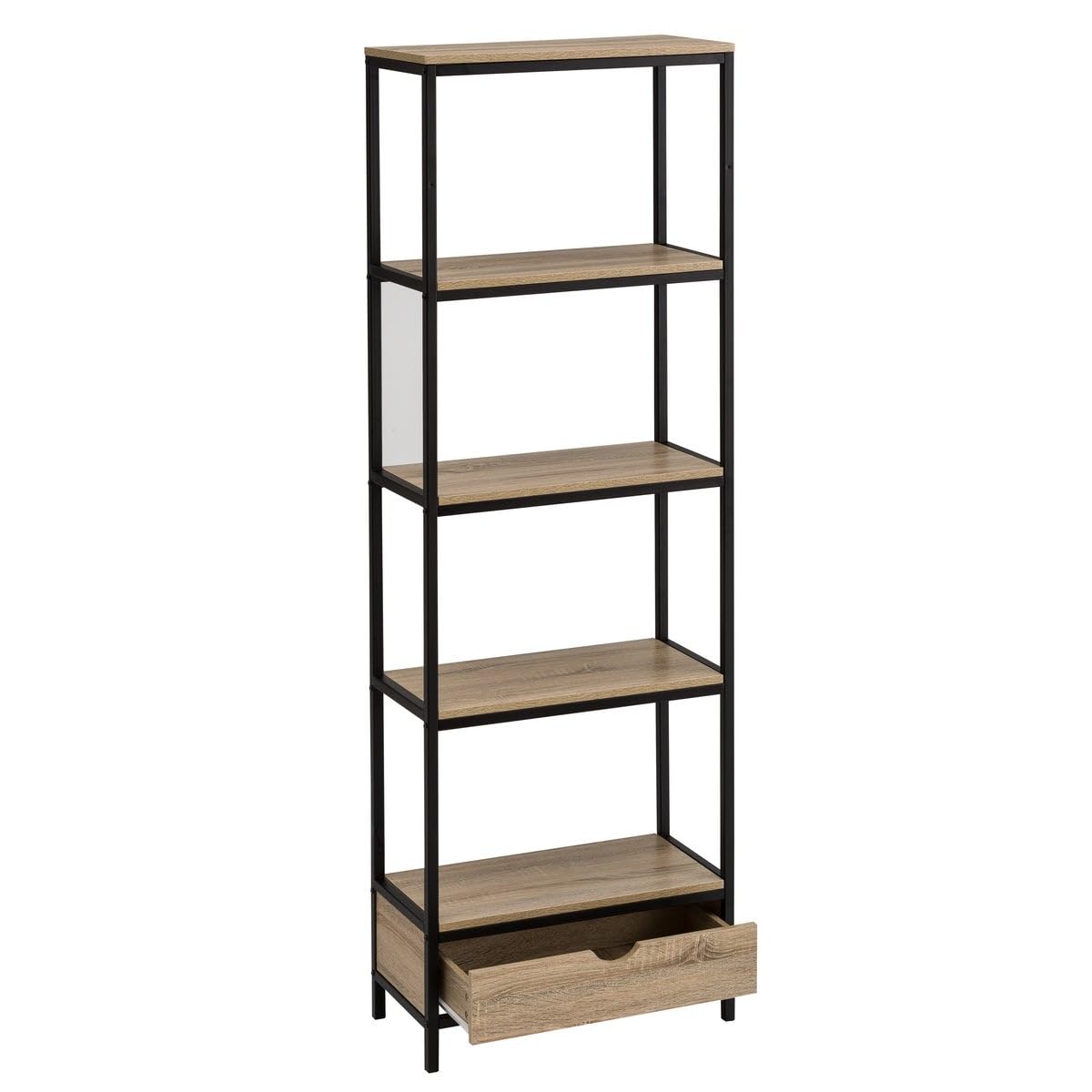 LOLAhome - Estantería Industrial de Metal Negro y Madera con 1 cajón y 4 estantes de 60x180x30 cm Libros o Figuras en el salón combina Resistencia y un diseño Moderno Atrevido