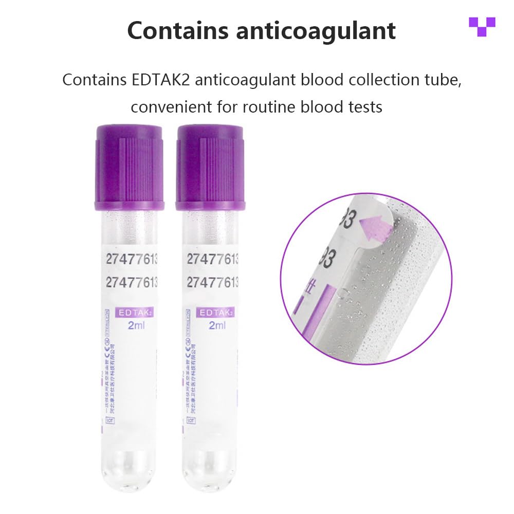 Provetta per Prelievo Di Sangue, Provetta per Prelievo Di Sangue Da 0,5/1/3 Ml, 1 Confezione Da 100, Provetta in Plastica Monouso, Provetta Anticoagulante Edtak2, Per Laboratori,0.5ml