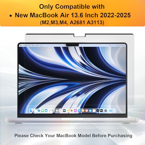Image of Magnetic Privacy Screen for MacBook Air 13.6 & 13 Inch 2022-2026 (M2, M3, M4, M5), Matte Removable Anti Glare Blue Light Filter