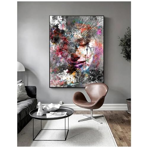 Tableau abstrait Pop Art graffiti salon, toile avec cadre intérieur 30x50 cm